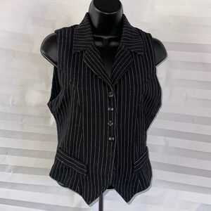 VER Women’s Black Pinstripe Button Front Vest Sleeveless Career Wear Size 1